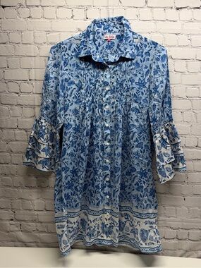 SAL ROSA Blue Floral Button-Up mini dress size M